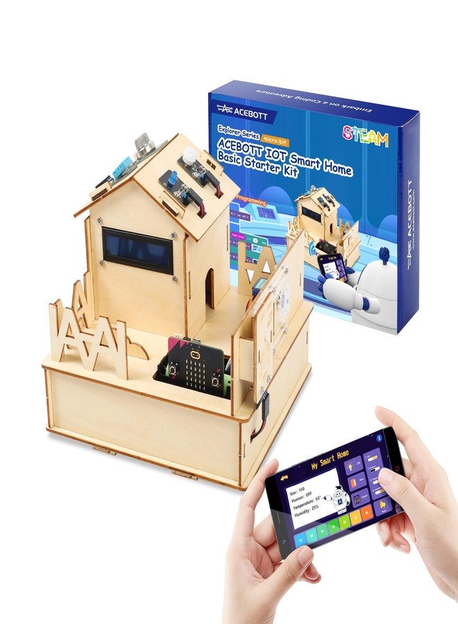 ايسبوت مجموعة ACEBOTT STEM للأطفال بعمر 12 سنة، مجموعة أساسية للمنزل الذكي (تتضمن Micro:Bit)، ألعاب STEM متوافقة مع Makecode، مجموعة برمجة مع بناء منزل، أجهزة استشعار وتحكم عبر تطبيق، هدية للأولاد والبنات - Image 1